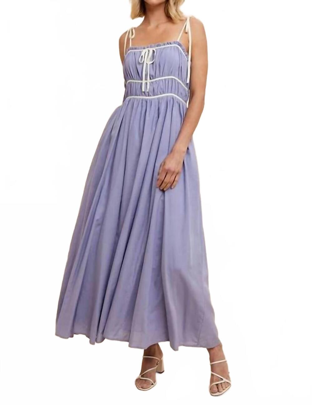 NEW IN-LOOM cotton blend contrast trim maxi dress in blue